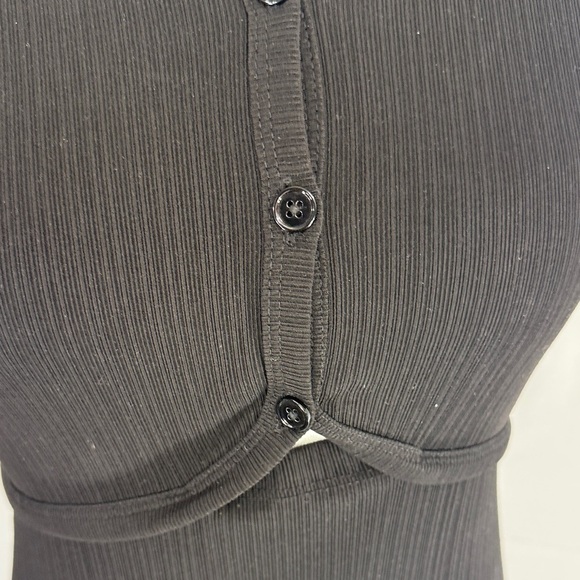 Helmut Lang Black Ribbed Knit Midi Dress Collared Short Sleeve Cutout Back Sz S - Picture 5 of 11